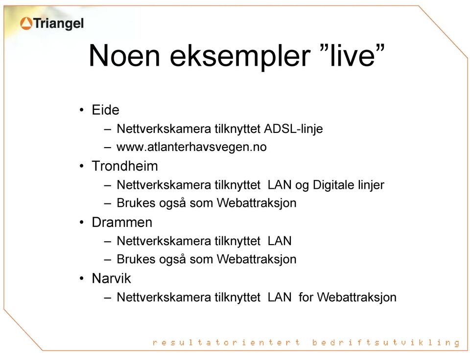 no Trondheim Nettverkskamera tilknyttet LAN og Digitale linjer Brukes også