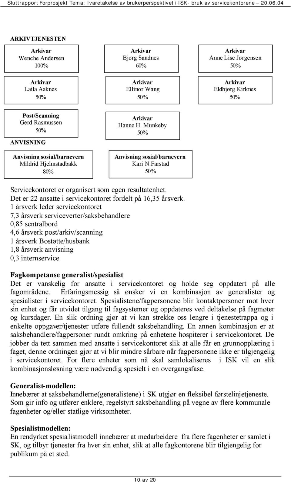 Det er 22 ansatte i servicekontoret fordelt på 16,35 årsverk.