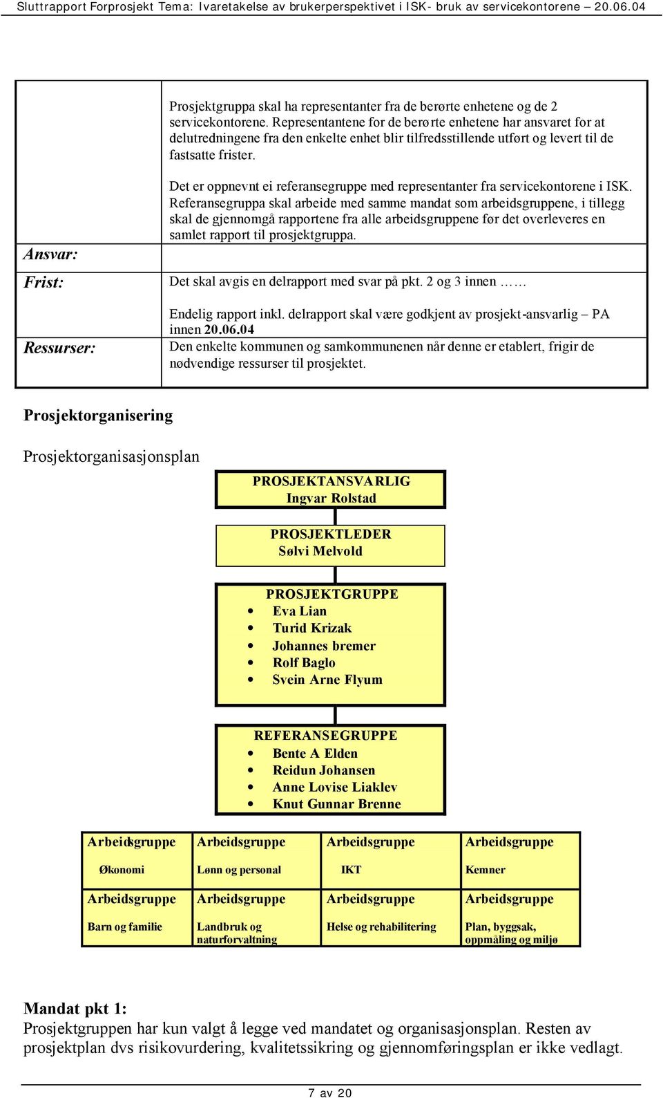 Ansvar: Frist: Ressurser: Det er oppnevnt ei referansegruppe med representanter fra servicekontorene i ISK.