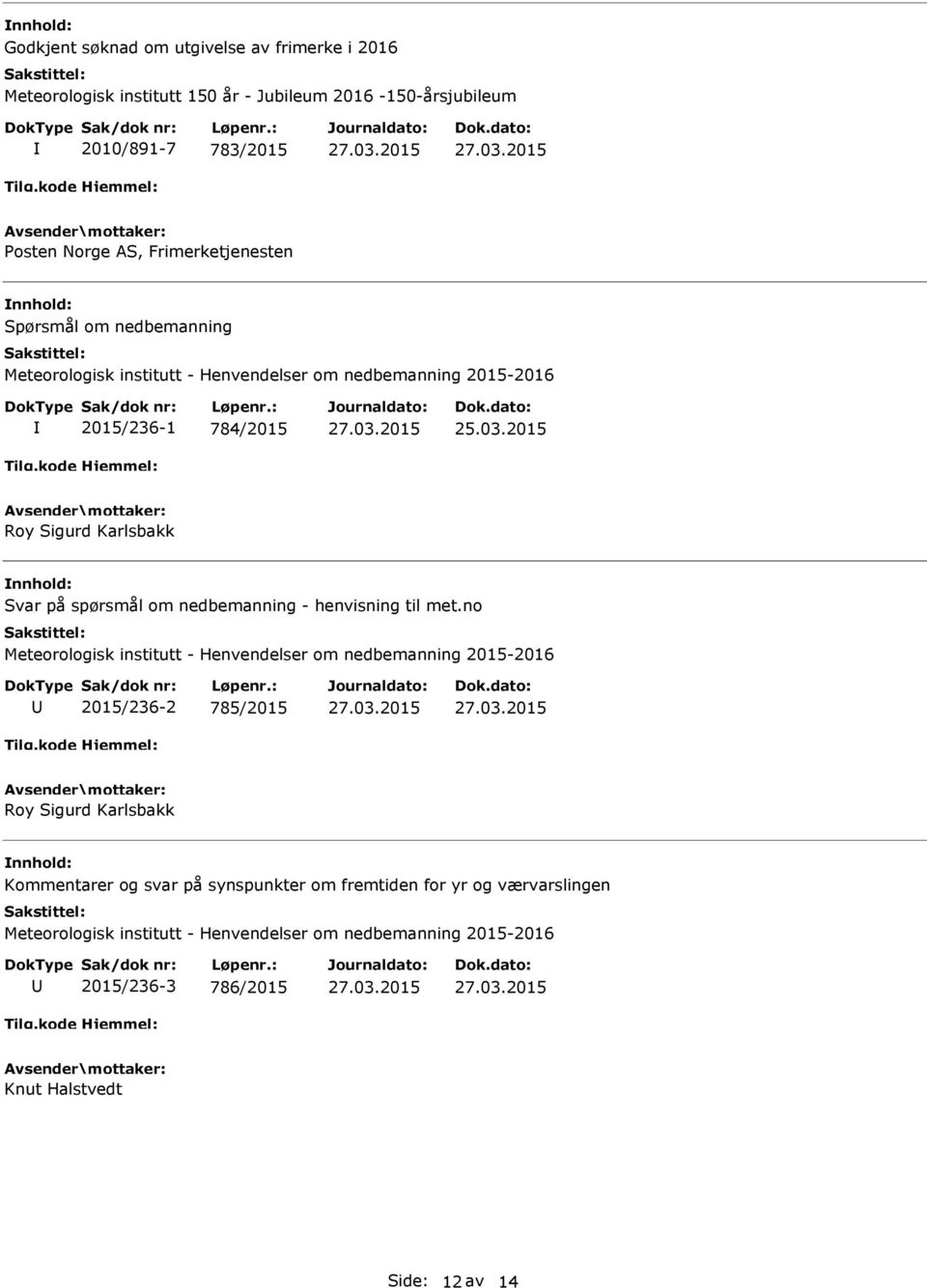 spørsmål om nedbemanning - henvisning til met.