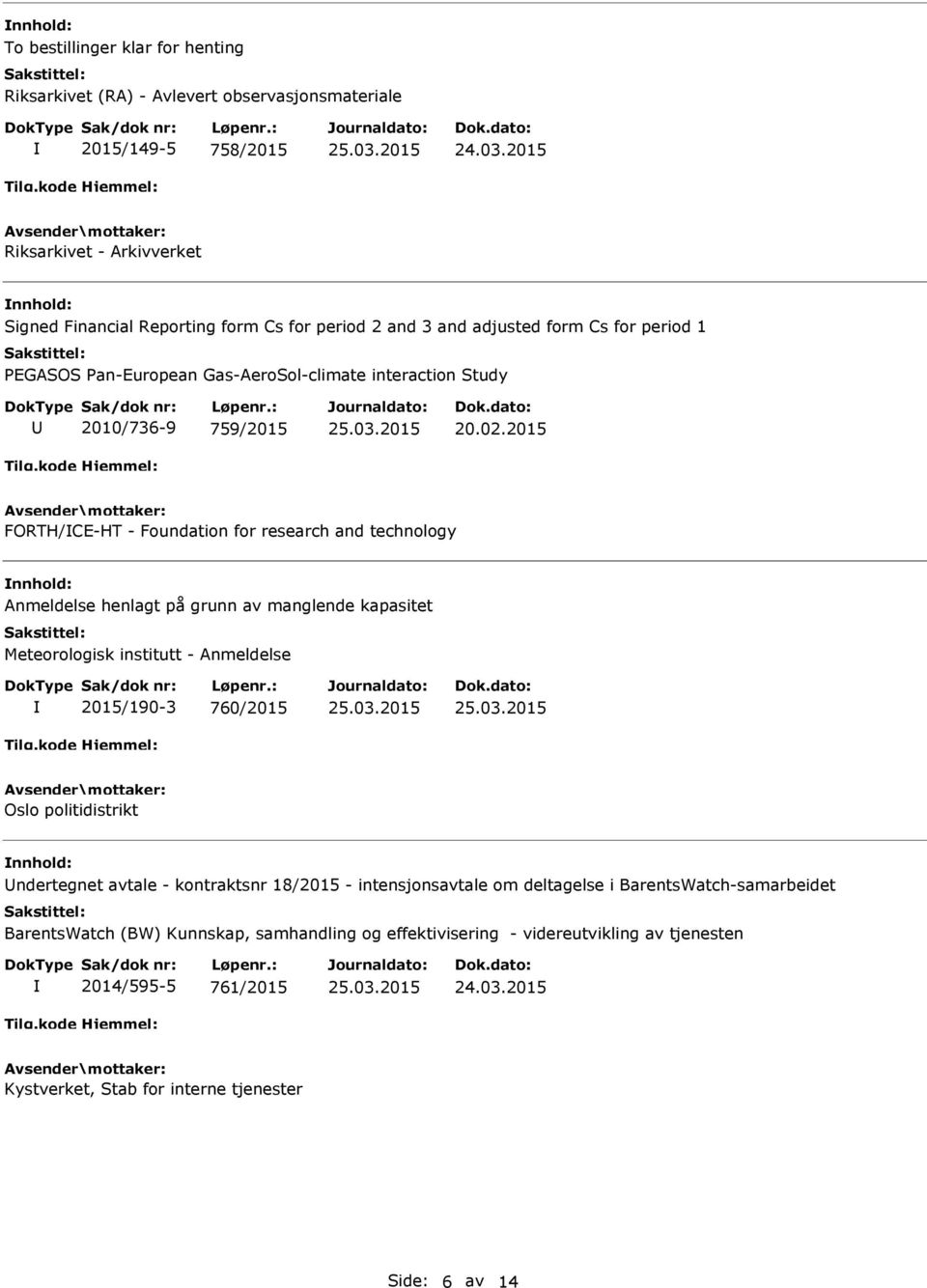 2015 FORTH/CE-HT - Foundation for research and technology Anmeldelse henlagt på grunn av manglende kapasitet Meteorologisk institutt - Anmeldelse 2015/190-3 760/2015 Oslo politidistrikt