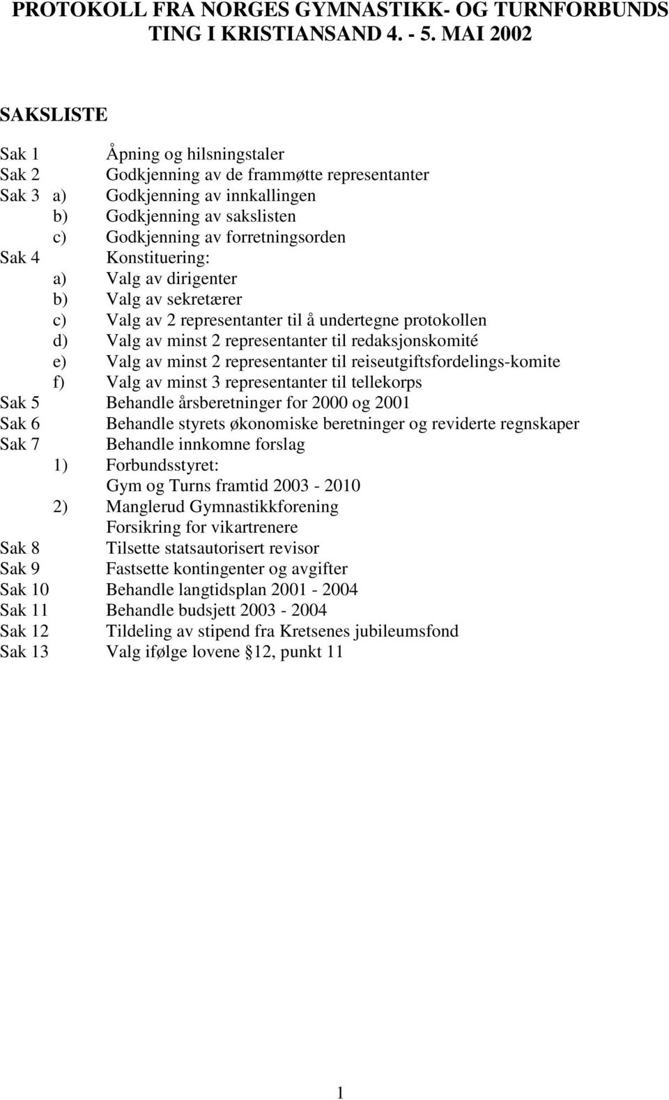 Sak 4 Konstituering: a) Valg av dirigenter b) Valg av sekretærer c) Valg av 2 representanter til å undertegne protokollen d) Valg av minst 2 representanter til redaksjonskomité e) Valg av minst 2