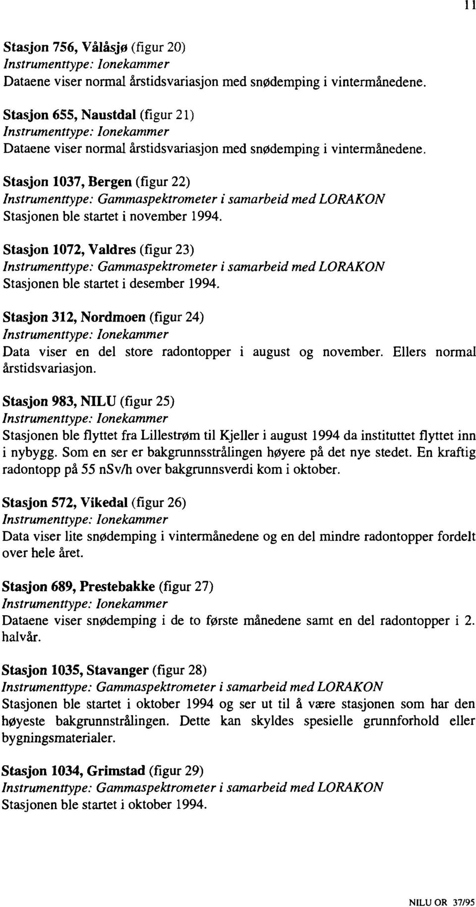 Stasjon 37, Bergen (figur 22) Instrumenttype: Gammaspektrometer i samarbeid med LORAKON Stasjonen ble startet i november 1994.