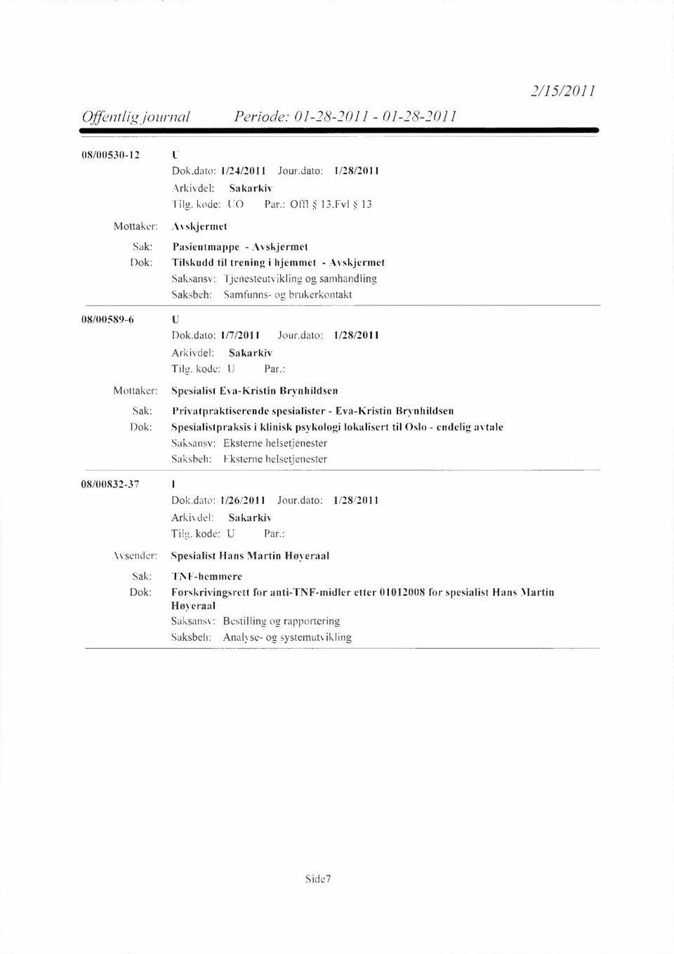 Spesialistpraksis i klinisk psykologi lokalisert til Oslo - endelig avtale Eksterne helsetjenester Eksterne helsetjenester 08/00832-37 Dok.