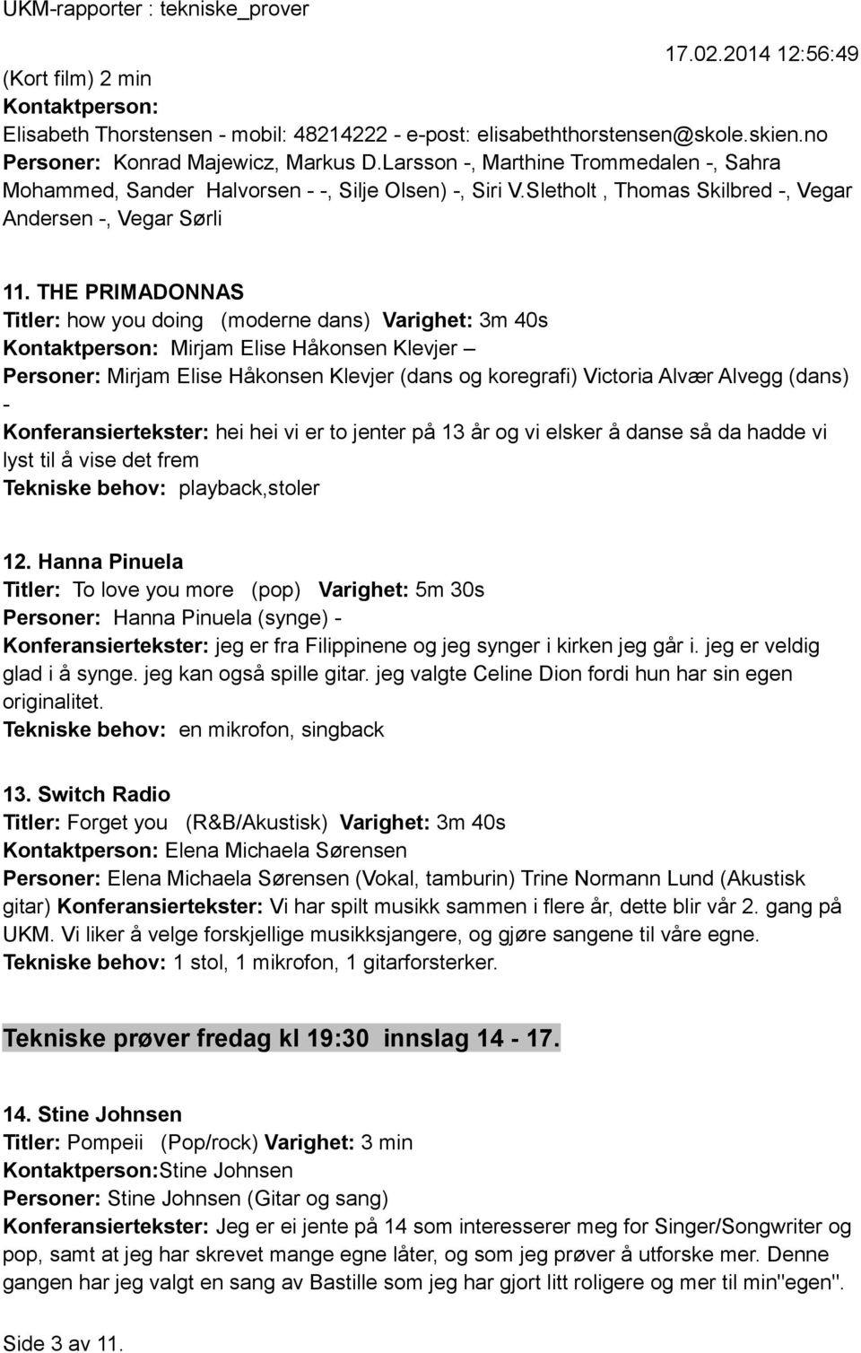 THE PRIMADONNAS Titler: how you doing (moderne dans) Varighet: 3m 40s Kontaktperson: Mirjam Elise Håkonsen Klevjer Personer: Mirjam Elise Håkonsen Klevjer (dans og koregrafi) Victoria Alvær Alvegg