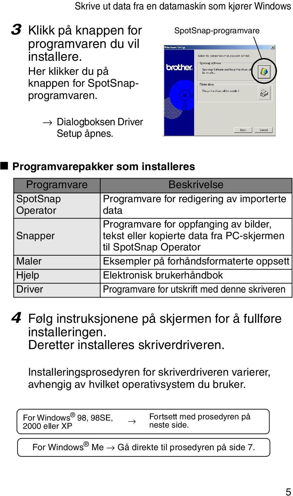 " Programvarepakker som installeres Programvare Beskrivelse SpotSnap Programvare for redigering av importerte Operator data Programvare for oppfanging av bilder, Snapper tekst eller kopierte data fra