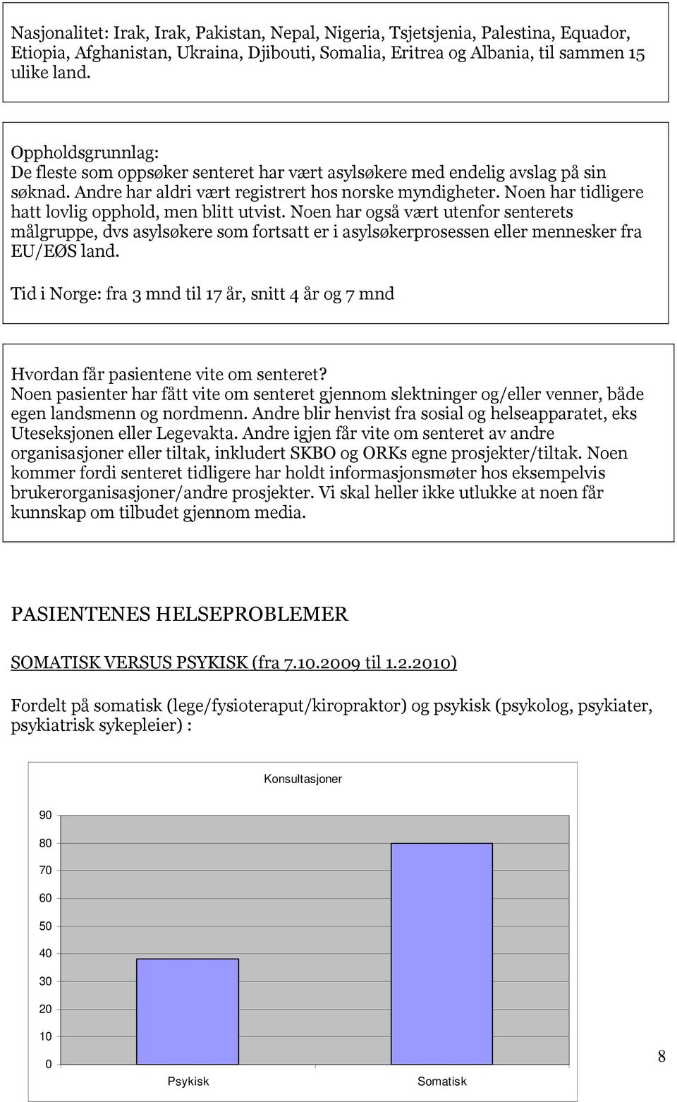 Noen har tidligere hatt lovlig opphold, men blitt utvist. Noen har også vært utenfor senterets målgruppe, dvs asylsøkere som fortsatt er i asylsøkerprosessen eller mennesker fra EU/EØS land.