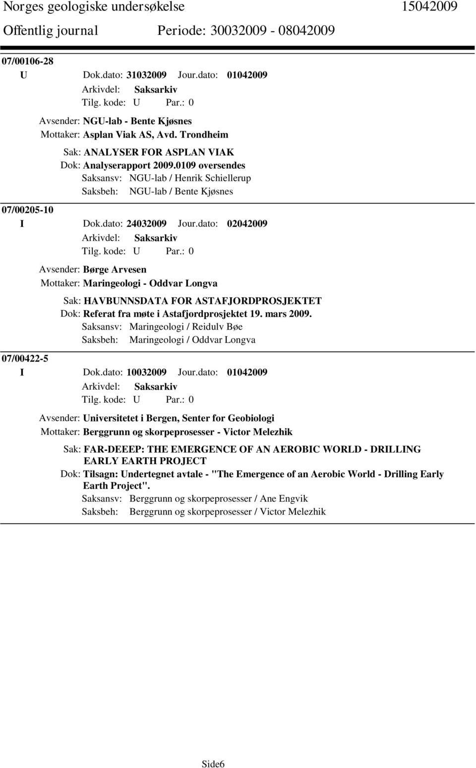 dato: 02042009 Avsender: Børge Arvesen Mottaker: Maringeologi - Oddvar Longva Sak: HAVBUNNSDATA FOR ASTAFJORDPROSJEKTET Dok: Referat fra møte i Astafjordprosjektet 19. mars 2009.