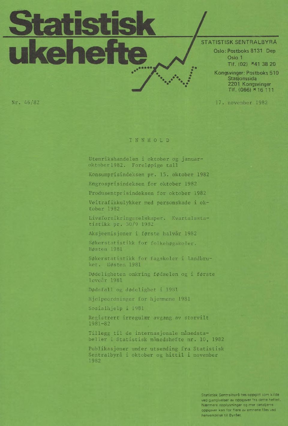 30/9 1982 Aksjeemisjoner i første halvår, 1982 Søkerstatistikk for folkehøgskoler. Høsten 1981 