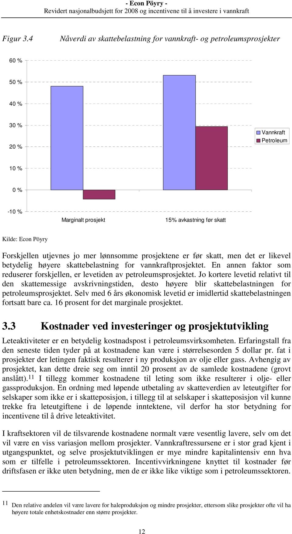 Forskjellen utjevnes jo mer lønnsomme prosjektene er før skatt, men det er likevel betydelig høyere skattebelastning for vannkraftprosjektet.