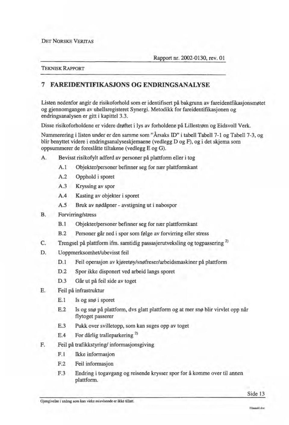 Synergi. Metodikk: for fareidentifikasjonen og endringsanalysen er gitt i kapittel 3.3. Disse risikoforholdene er videre drøftet i lys av forholdene på Lillestrøm og Eidsvoll Verk.