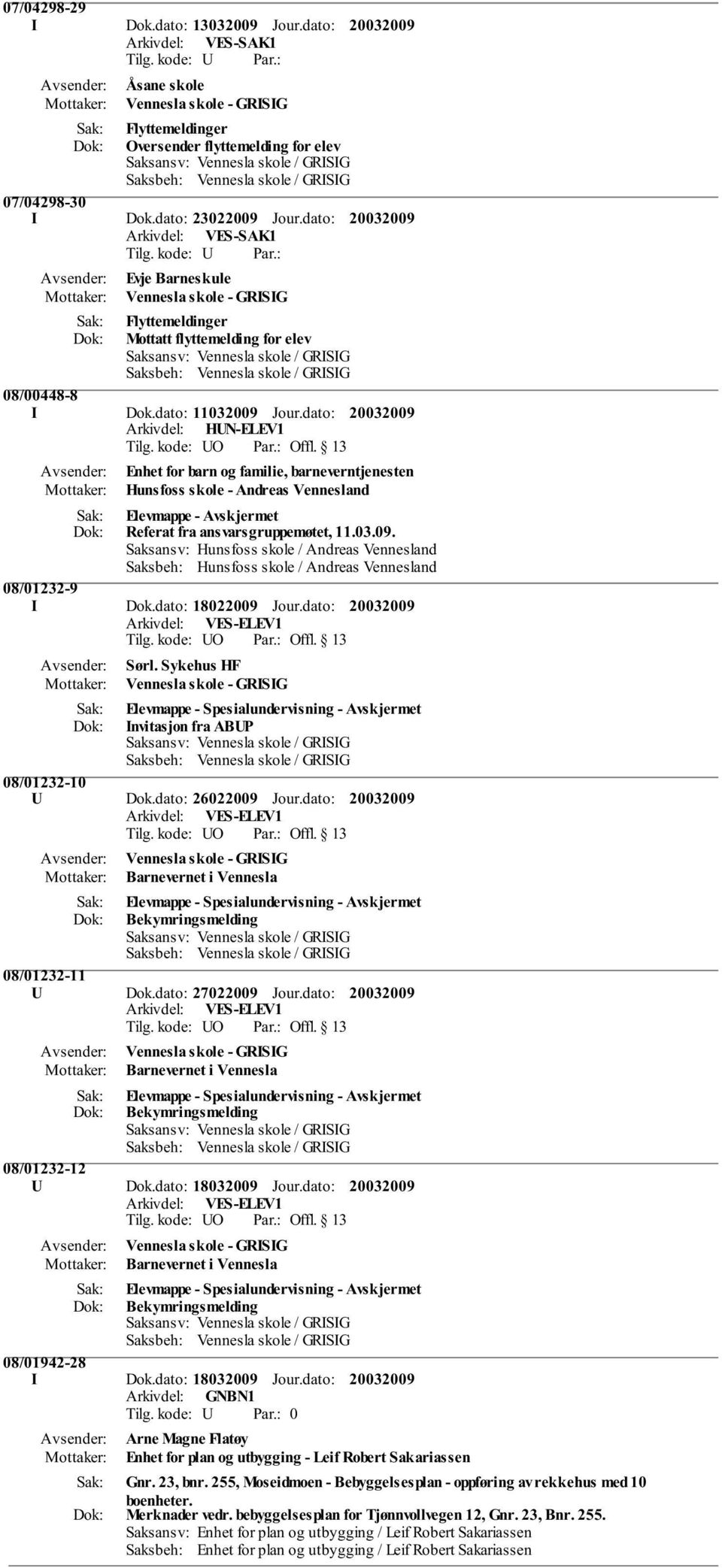 dato: Arkivdel: HUN-ELEV1 Enhet for barn og familie, barneverntjenesten Hunsfoss skole - Andreas Vennesland Elevmappe - Referat fra ansvarsgruppemøtet, 11.03.09.