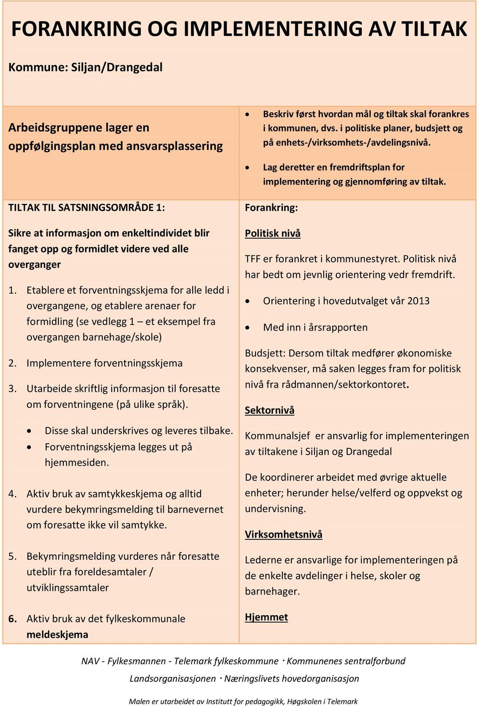 TILTAK TIL SATSNINGSOMRÅDE 1: Sikre at informasjon om enkeltindividet blir fanget opp og formidlet videre ved alle overganger 1.