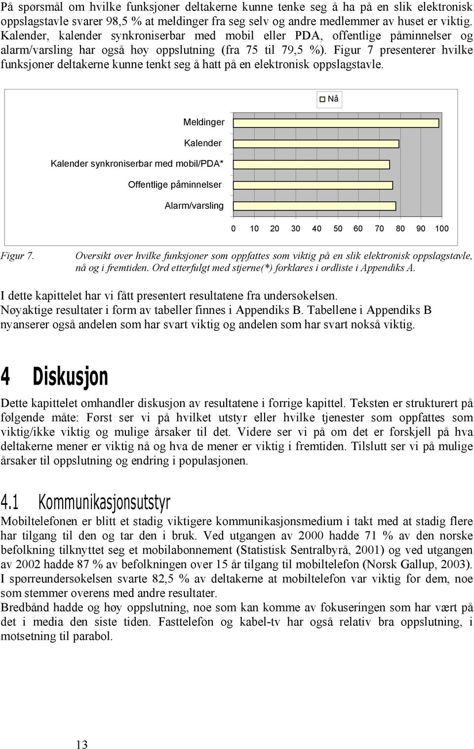 Figur 7 presenterer hvilke funksjoner deltakerne kunne tenkt seg å hatt på en elektronisk oppslagstavle.