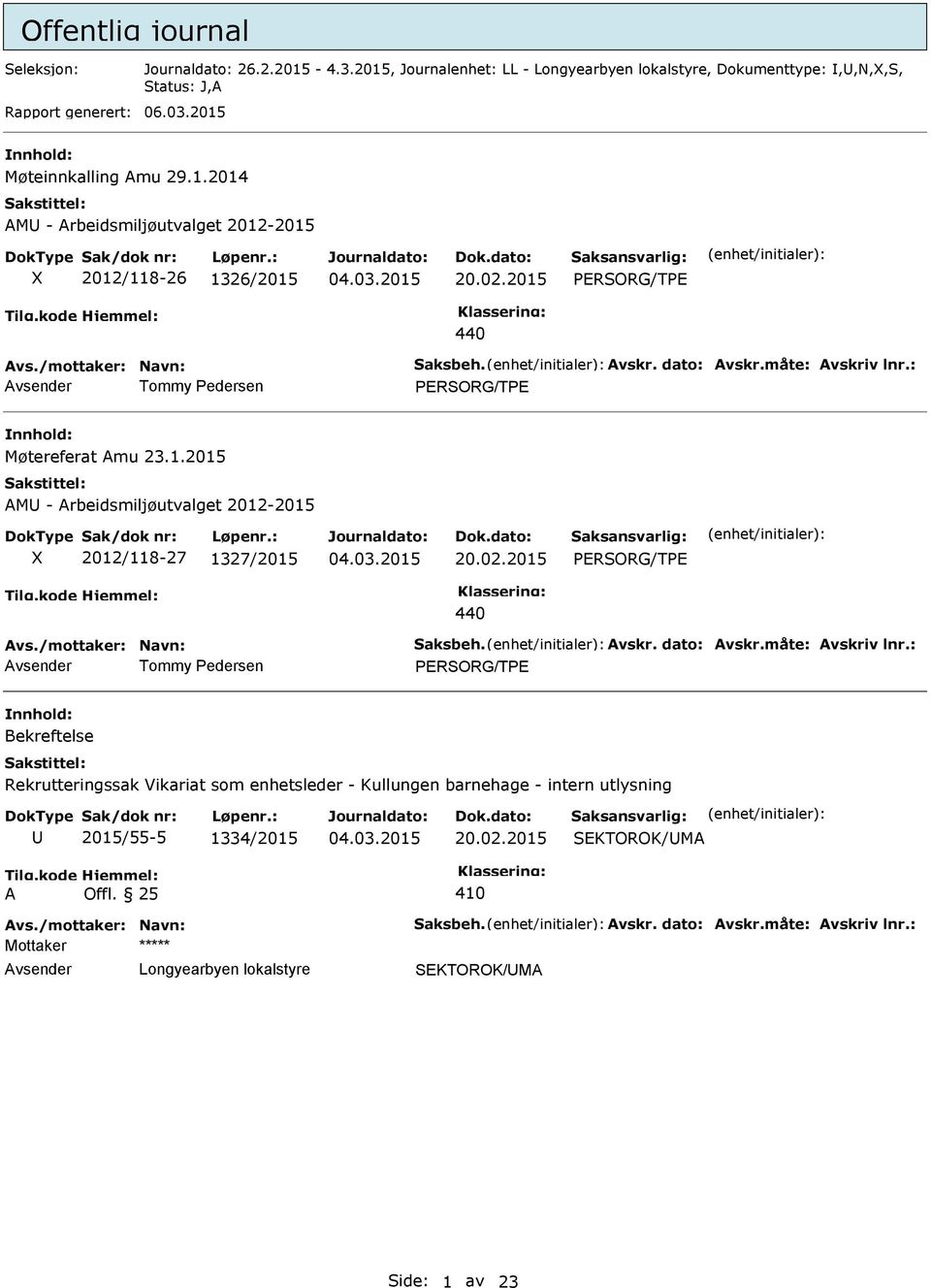 02.2015 PERSORG/TPE 440 Avs./mottaker: Navn: Saksbeh. Avskr. dato: Avskr.måte: Avskriv lnr.