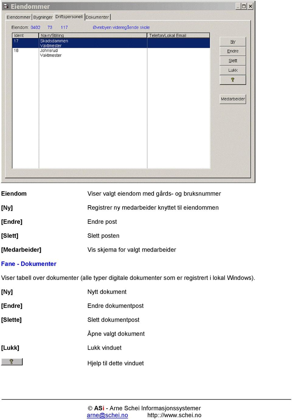 tabell over dokumenter (alle typer digitale dokumenter som er registrert i lokal Windows).