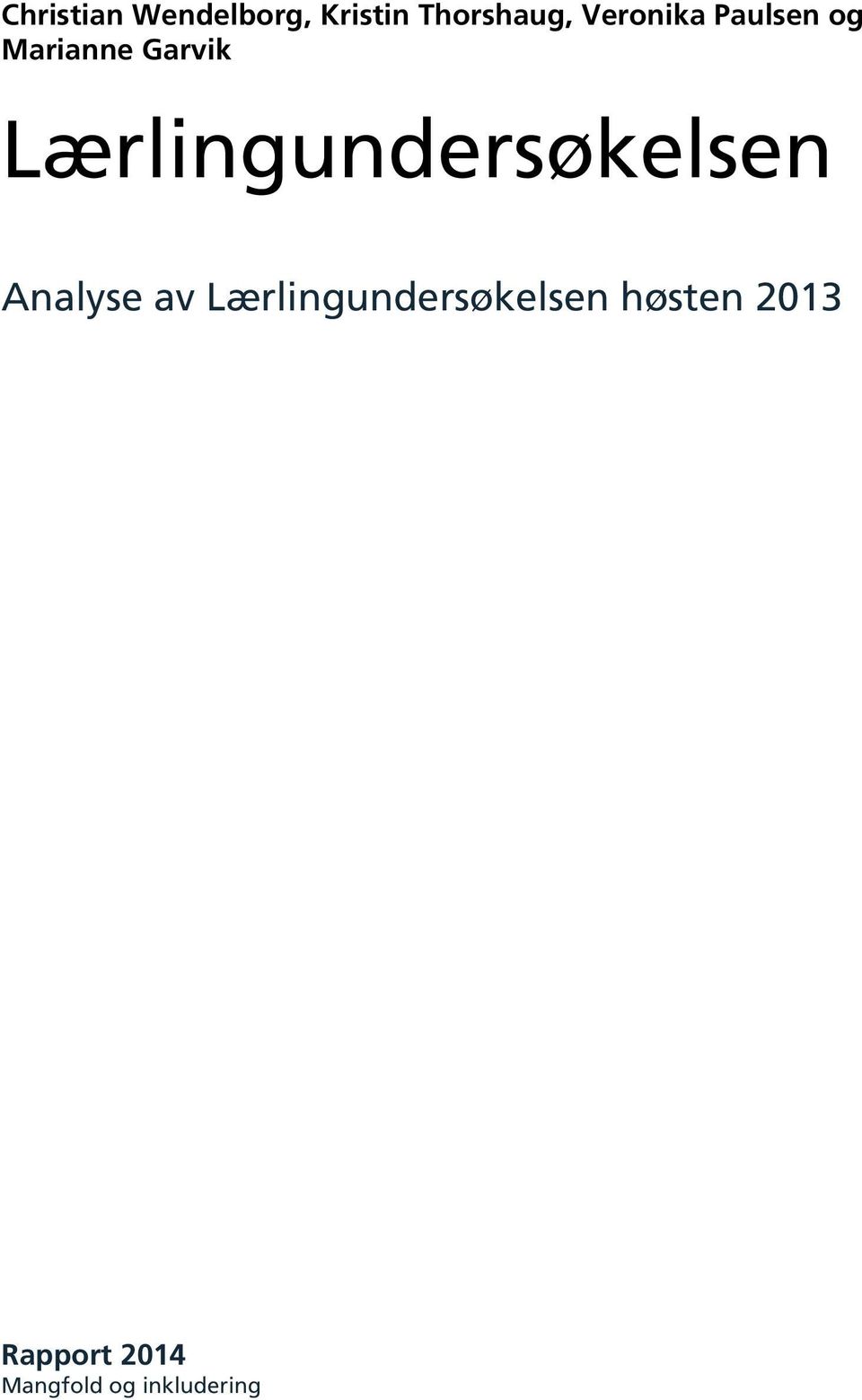 Lærlingundersøkelsen Analyse av