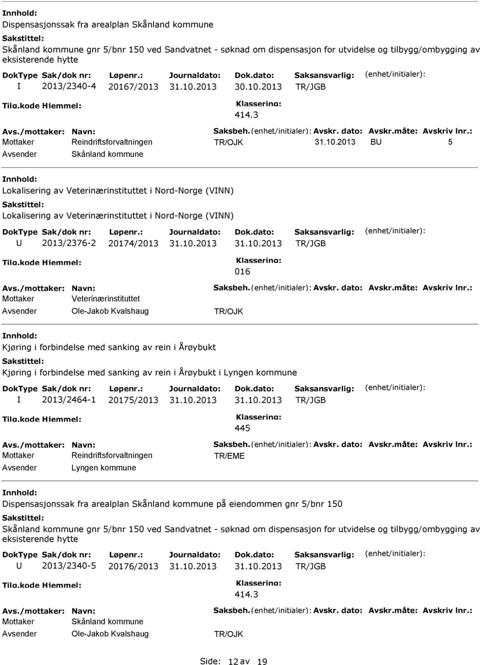 : B 5 Skånland kommune Lokalisering av Veterinærinstituttet i Nord-Norge (VNN) Lokalisering av Veterinærinstituttet i Nord-Norge (VNN) 2013/2376-2 20174/2013 016 : Veterinærinstituttet Ole-Jakob