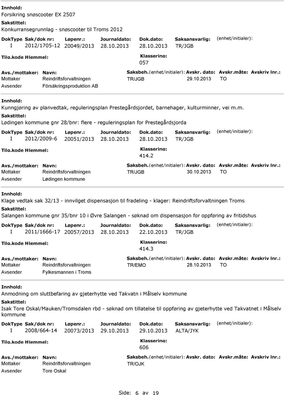 nner, vei m.m. Lødingen kommune gnr 28/bnr: flere - reguleringsplan for Prestegårdsjorda 2012/2009-6 20051/2013 414.2 Avs./mottaker: Navn: Saksbeh. Avskr. dato: Avskr.måte: Avskriv lnr.