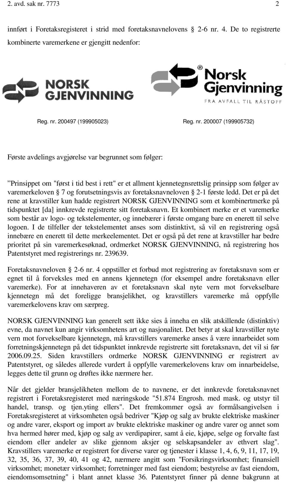 4. De to registrerte kombinerte varemerkene er gjengitt nedenfor: Reg. nr.