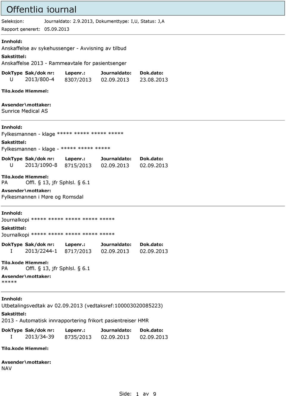 2013 Sunrice Medical AS nnhold: Fylkesmannen - klage ***** ***** ***** ***** Fylkesmannen - klage - ***** ***** ***** 2013/1090-8 8715/2013