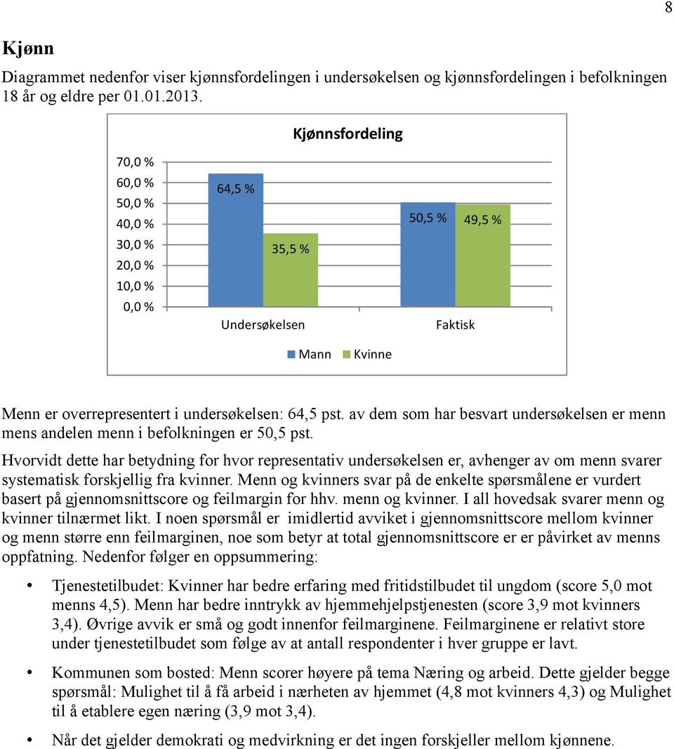 av dem som har besvart undersøkelsen er menn mens andelen menn i befolkningen er 50,5 pst.