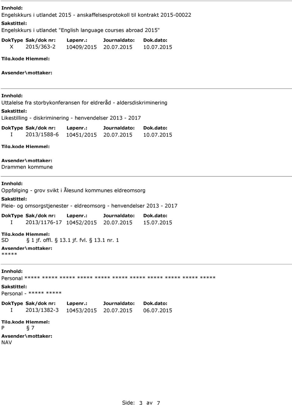 2015 Drammen kommune Oppfølging - grov svikt i Ålesund kommunes eldreomsorg Pleie- og omsorgstjenester - eldreomsorg - henvendelser 2013-2017 2013/1176-17 10452/2015 15.07.