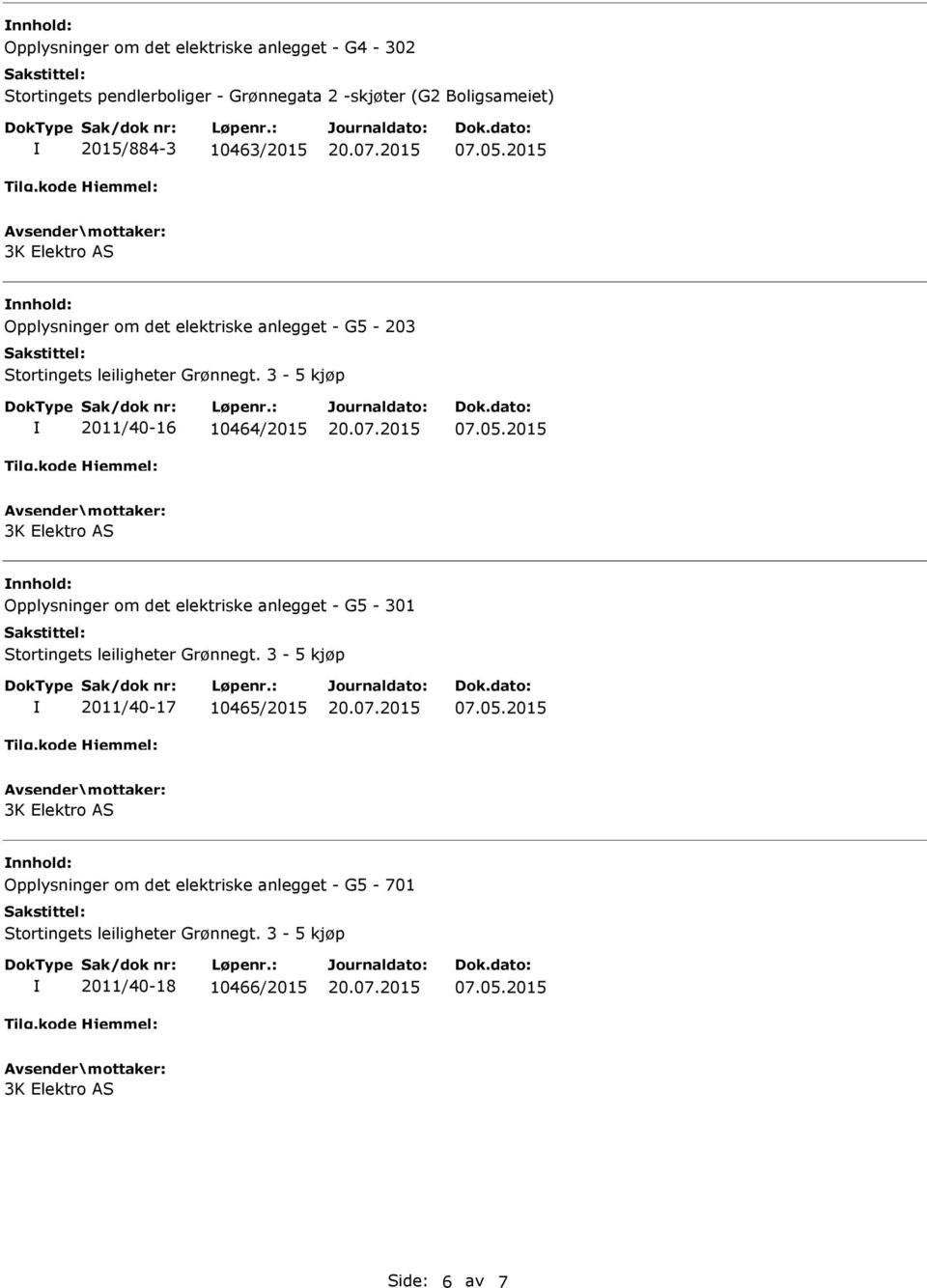 G5-203 2011/40-16 10464/2015 Opplysninger om det elektriske anlegget - G5-301 2011/40-17