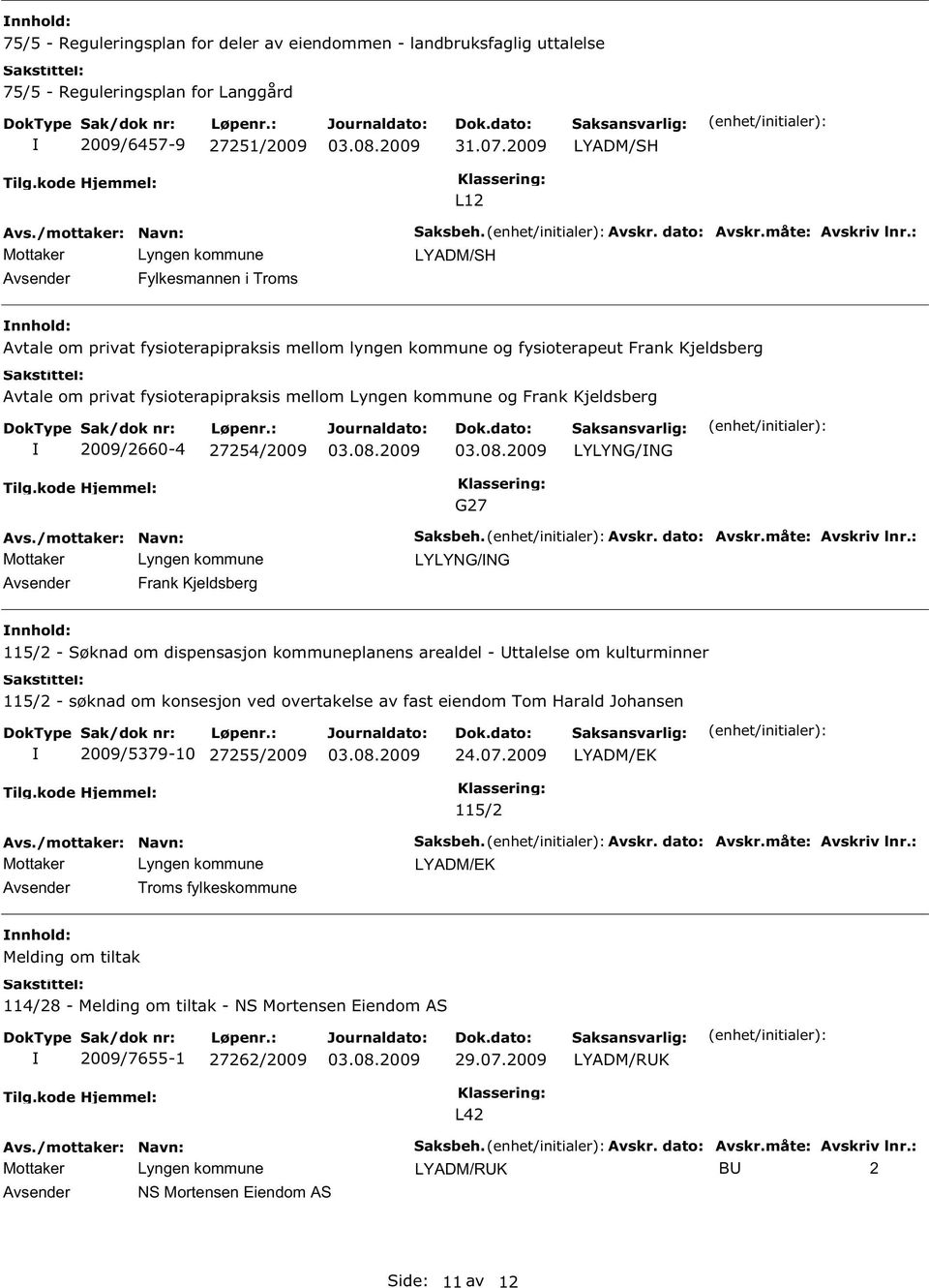 kommune og Frank Kjeldsberg 2009/2660-4 27254/2009 LYLYNG/NG Avsender Frank Kjeldsberg G27 LYLYNG/NG 115/2 - Søknad om dispensasjon kommuneplanens arealdel - ttalelse om kulturminner 115/2 - søknad