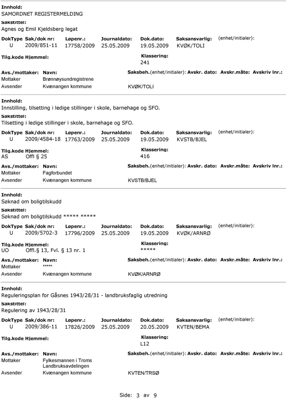 2009/4584-18 17763/2009 AS Offl 25 416 Avs./mottaker: Navn: Saksbeh. Avskr. dato: Avskr.måte: Avskriv lnr.