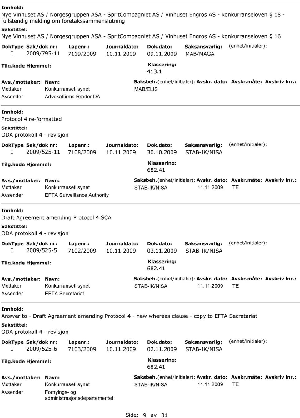 1 MAB/ELS Avsender Advokatfirma Ræder DA nnhold: Protocol 4 re-formatted ODA protokoll 4 - revisjon 2009/525-11 7108/2009 30.10.2009 STAB-K/NSA 682.