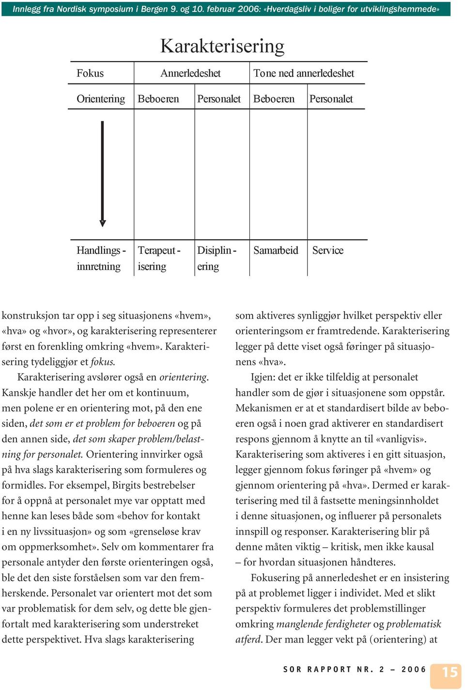 Kanskje handler det her om et kontinuum, men polene er en orientering mot, på den ene siden, det som er et problem for beboeren og på den annen side, det som skaper problem/belastning for personalet.