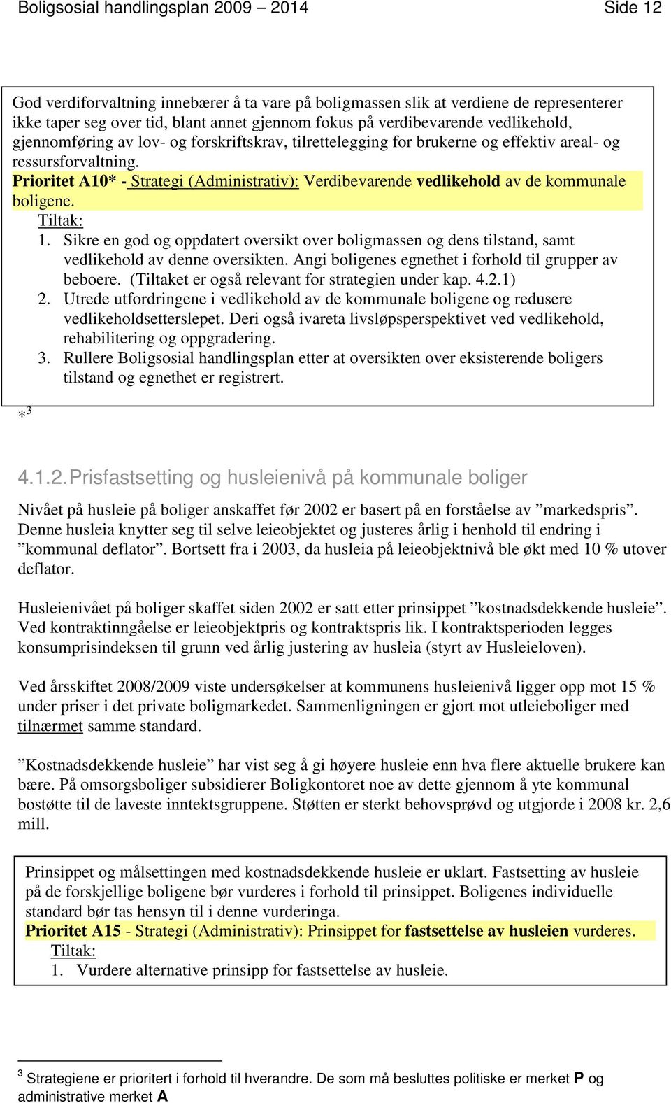 Prioritet A10* - Strategi (Administrativ): Verdibevarende vedlikehold av de kommunale boligene. 1.