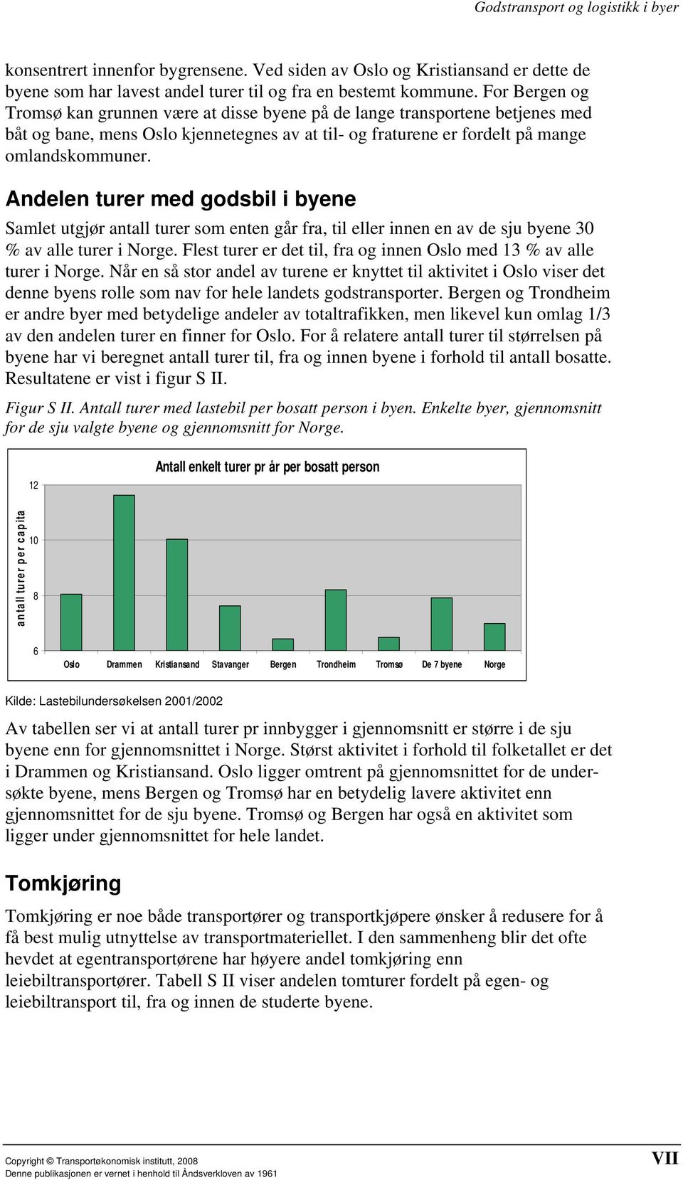 Andelen turer med godsbil i byene Samlet utgjør antall turer som enten går fra, til eller innen en av de sju byene 30 % av alle turer i Norge.