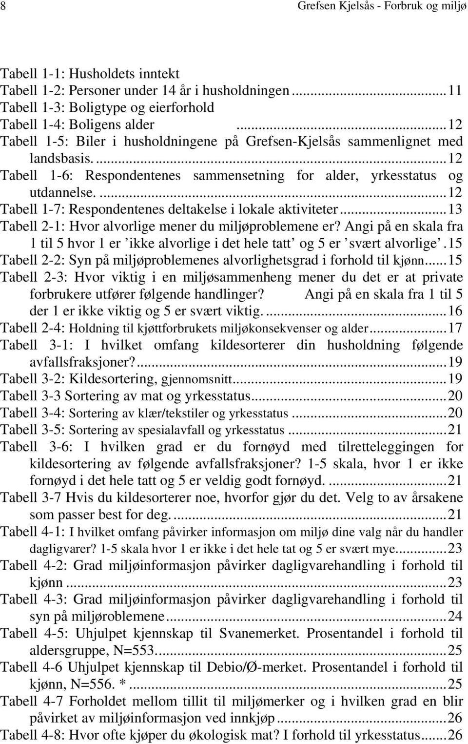 ...12 Tabell 1-7: Respondentenes deltakelse i lokale aktiviteter...13 Tabell 2-1: Hvor alvorlige mener du miljøproblemene er?