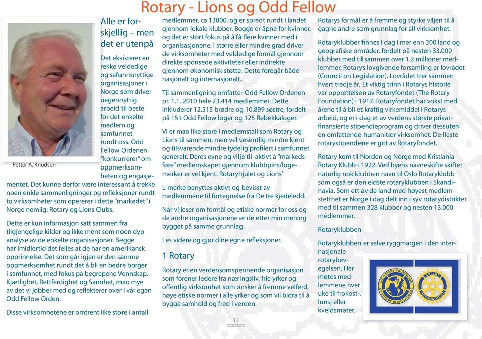 Det kunne derfor være interessant å trekke noen enkle sammenligninger og refleksjoner rundt to virksomheter som opererer i dette markedet i Norge nemlig: Rotary og Lions Clubs.