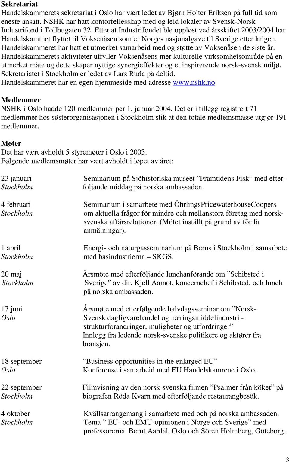 Etter at Industrifondet ble oppløst ved årsskiftet 2003/2004 har Handelskammet flyttet til Voksenåsen som er Norges nasjonalgave til Sverige etter krigen.