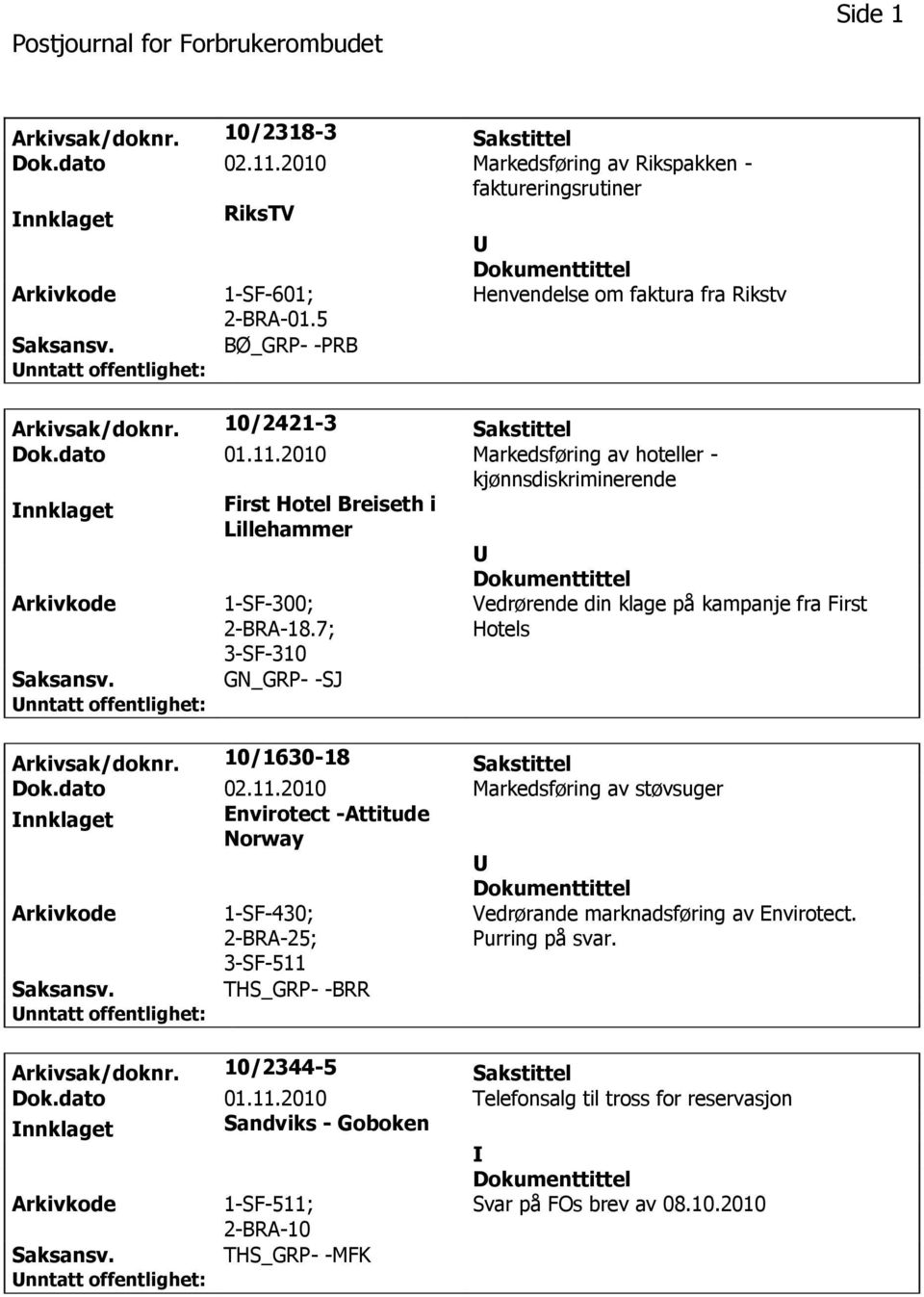 7; 3-SF-310 GN_GRP- -SJ Vedrørende din klage på kampanje fra First Hotels Arkivsak/doknr. 10/1630-18 Sakstittel Dok.dato 02.11.