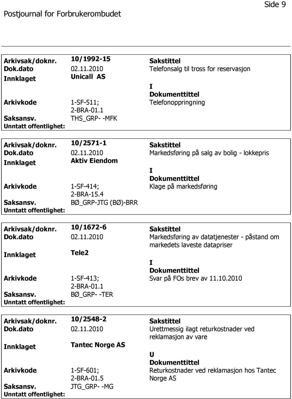 10/1672-6 Sakstittel Dok.dato 02.11.2010 Markedsføring av datatjenester - påstand om markedets laveste datapriser Tele2 1-SF-413; Svar på FOs brev av 11.10.2010 2-BRA-01.