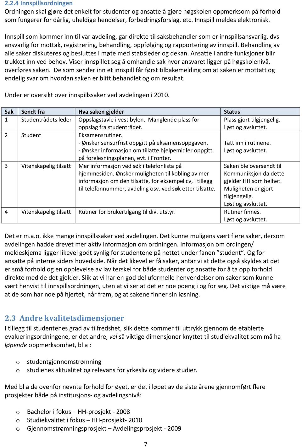 Innspill som kommer inn til vår avdeling, går direkte til saksbehandler som er innspillsansvarlig, dvs ansvarlig for mottak, registrering, behandling, oppfølging og rapportering av innspill.