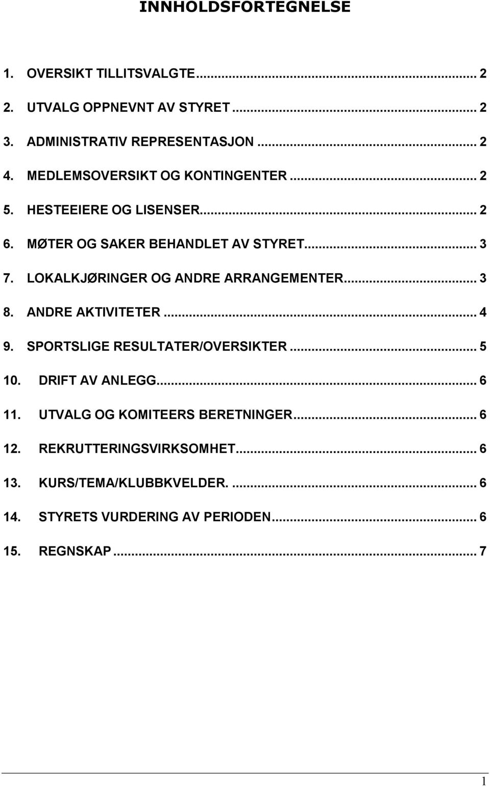 LOKALKJØRINGER OG ANDRE ARRANGEMENTER... 3 8. ANDRE AKTIVITETER... 4 9. SPORTSLIGE RESULTATER/OVERSIKTER... 5 10. DRIFT AV ANLEGG.