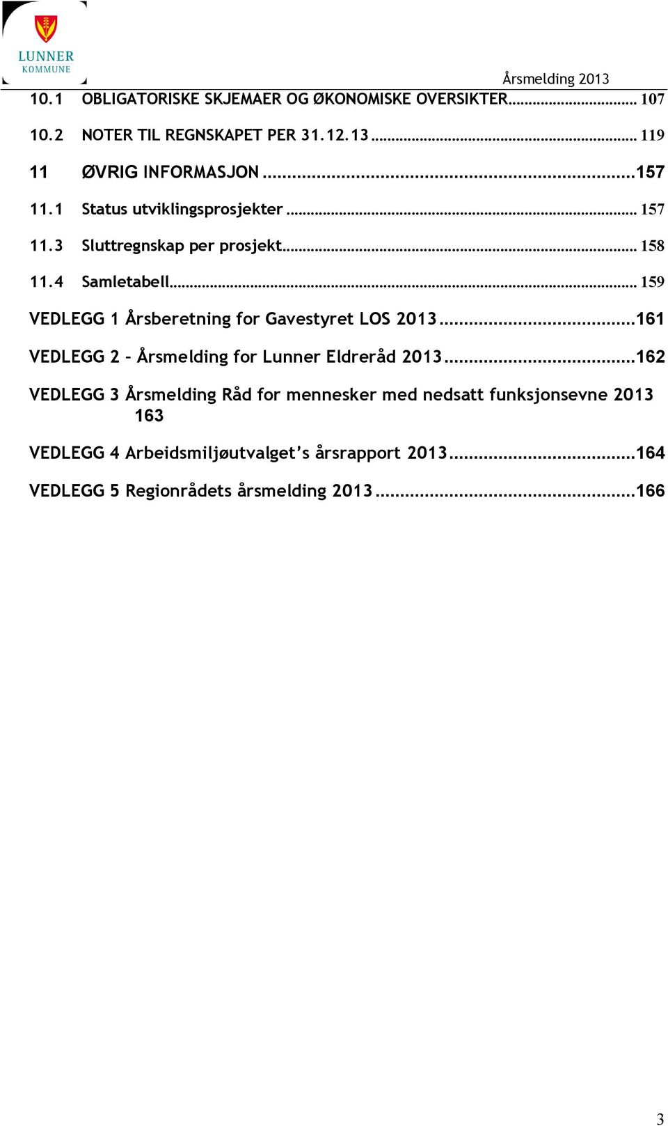 .. 159 VEDLEGG 1 Årsberetning for Gavestyret LOS 2013...161 VEDLEGG 2 Årsmelding for Lunner Eldreråd 2013.