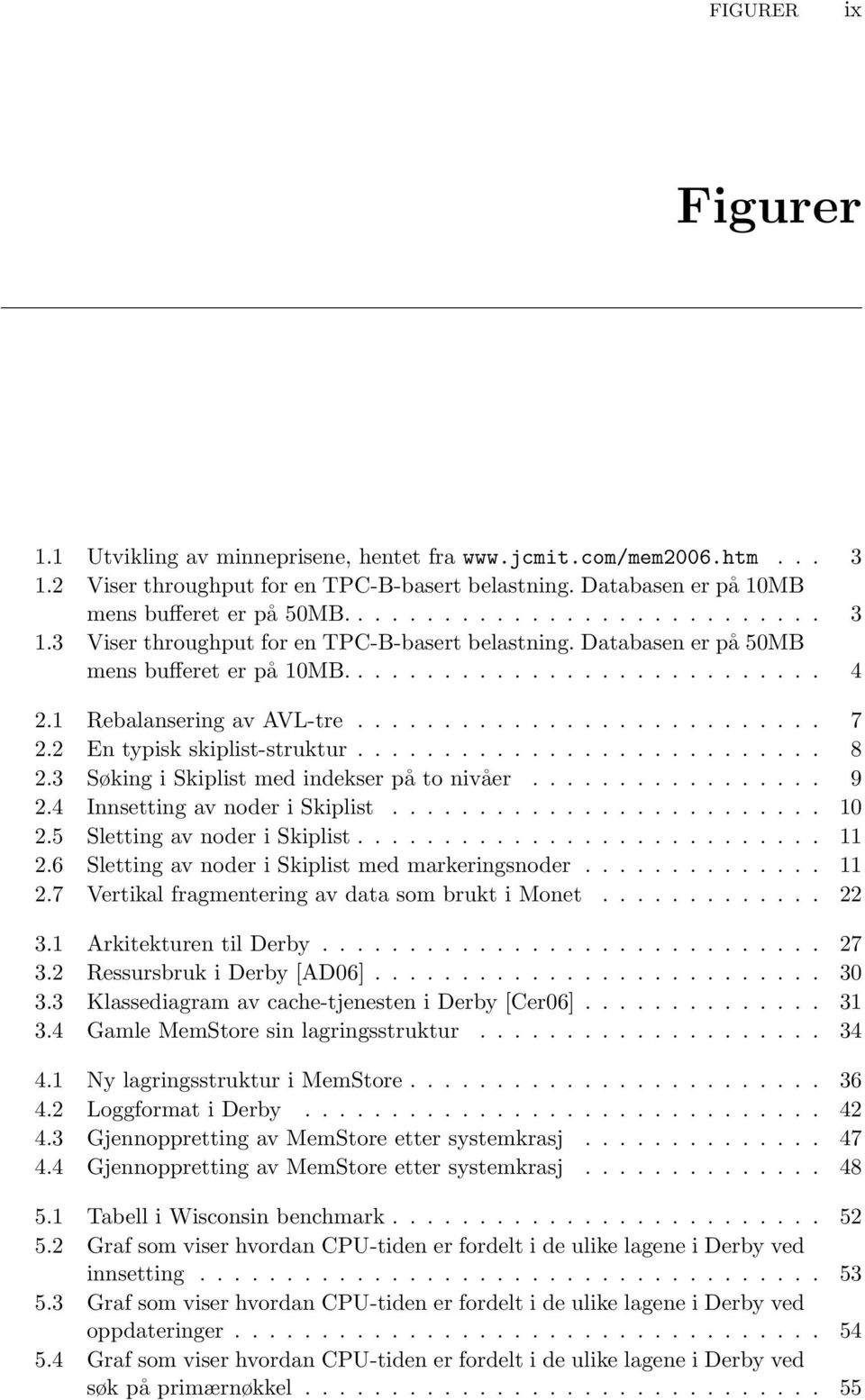 3 Søking i Skiplist med indekser på to nivåer................. 9 2.4 Innsetting av noder i Skiplist......................... 10 2.5 Sletting av noder i Skiplist........................... 11 2.