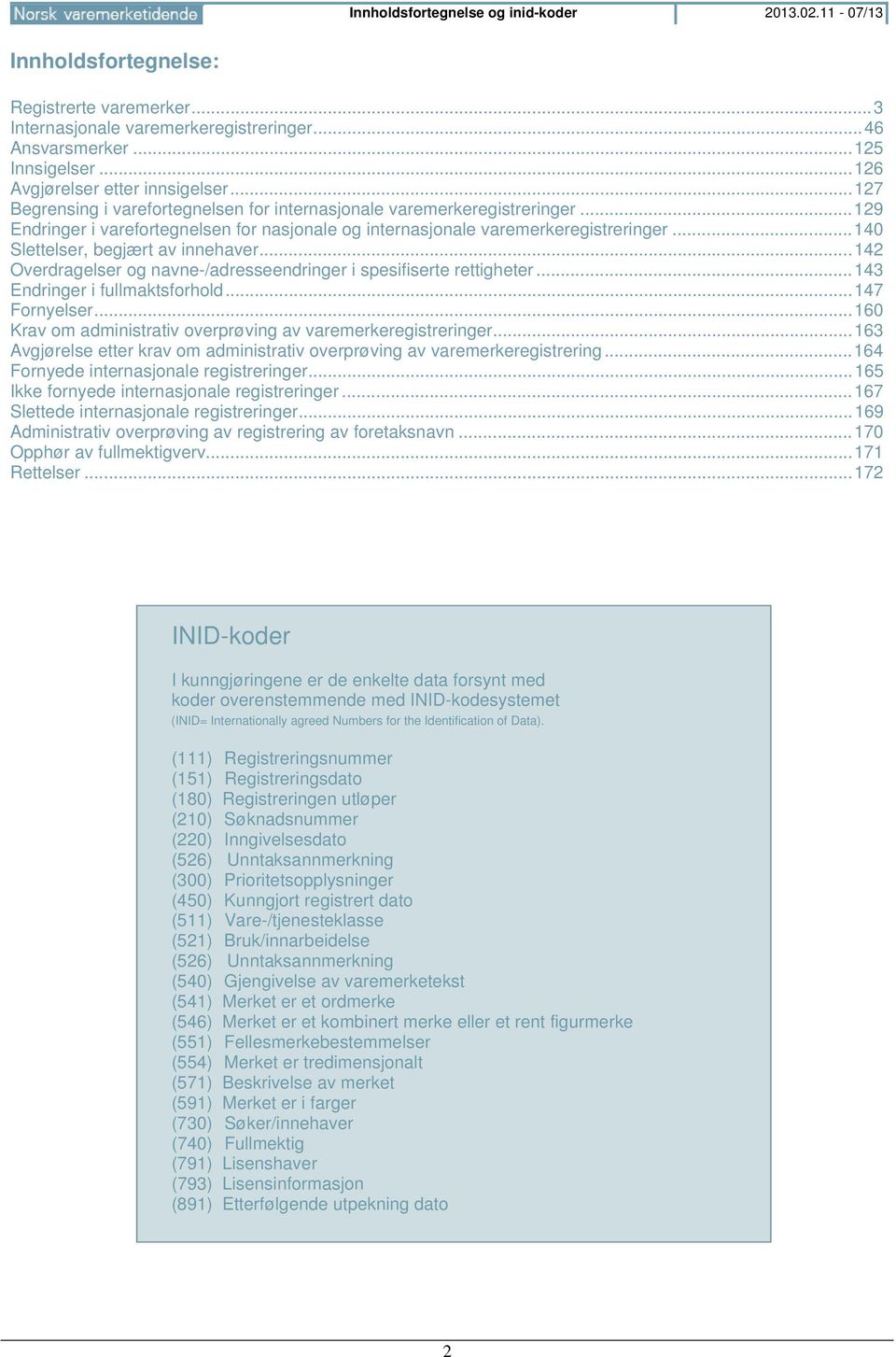 .. 129 Endringer i varefortegnelsen for nasjonale og internasjonale varemerkeregistreringer... 140 Slettelser, begjært av innehaver.