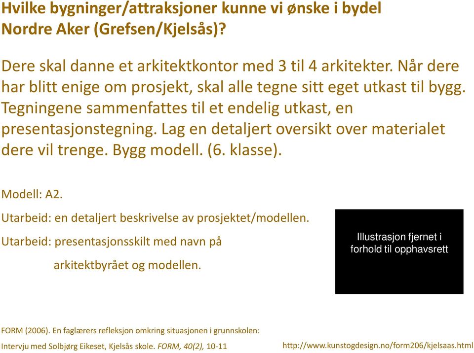 Lag en detaljert oversikt over materialet dere vil trenge. Bygg modell. (6. klasse). Modell: A2. Utarbeid: en detaljert beskrivelse av prosjektet/modellen.