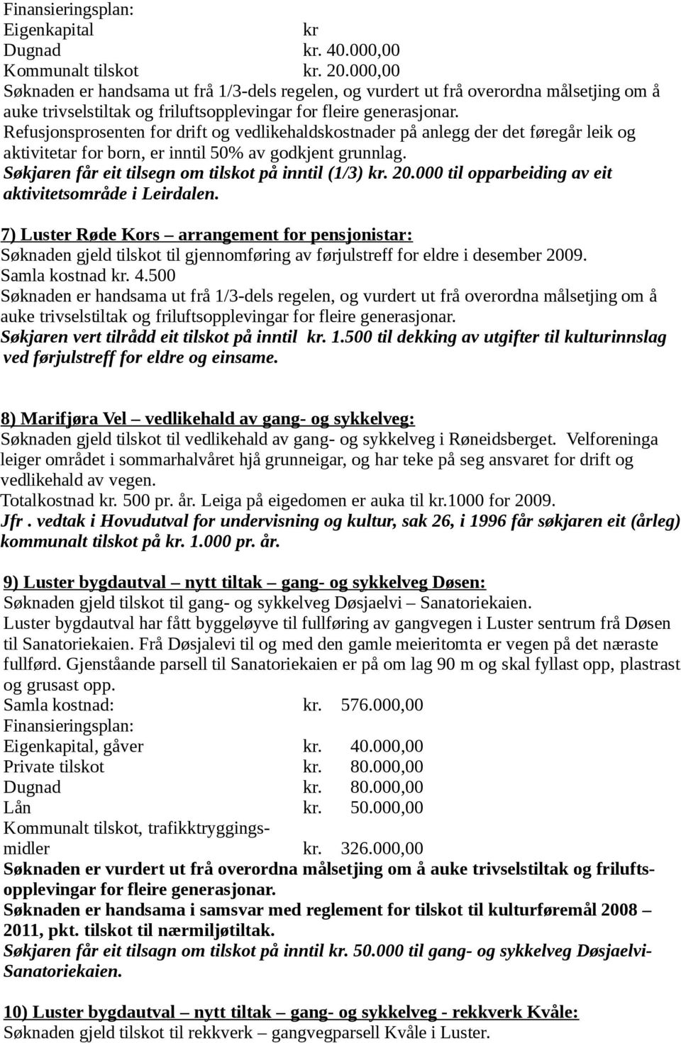 Søkjaren får eit tilsegn om tilskot på inntil (1/3) 20.000 til opparbeiding av eit aktivitetsområde i Leirdalen.