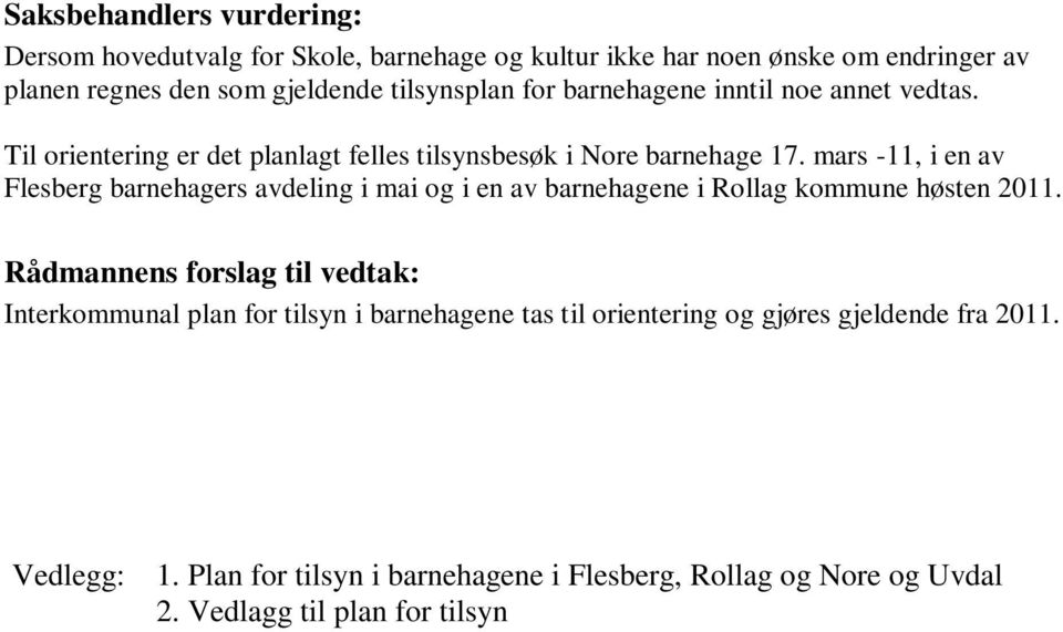 mars -11, i en av Flesberg barnehagers avdeling i mai og i en av barnehagene i Rollag kommune høsten 2011.