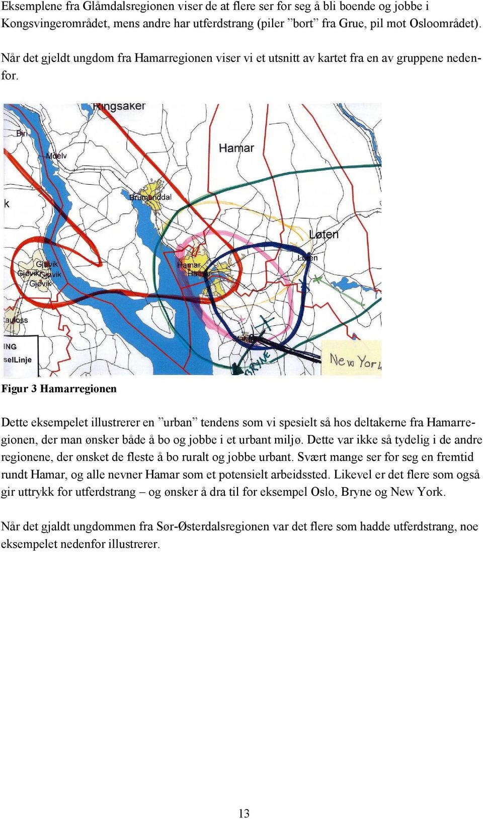 Figur 3 Hamarregionen Dette eksempelet illustrerer en urban tendens som vi spesielt så hos deltakerne fra Hamarregionen, der man ønsker både å bo og jobbe i et urbant miljø.