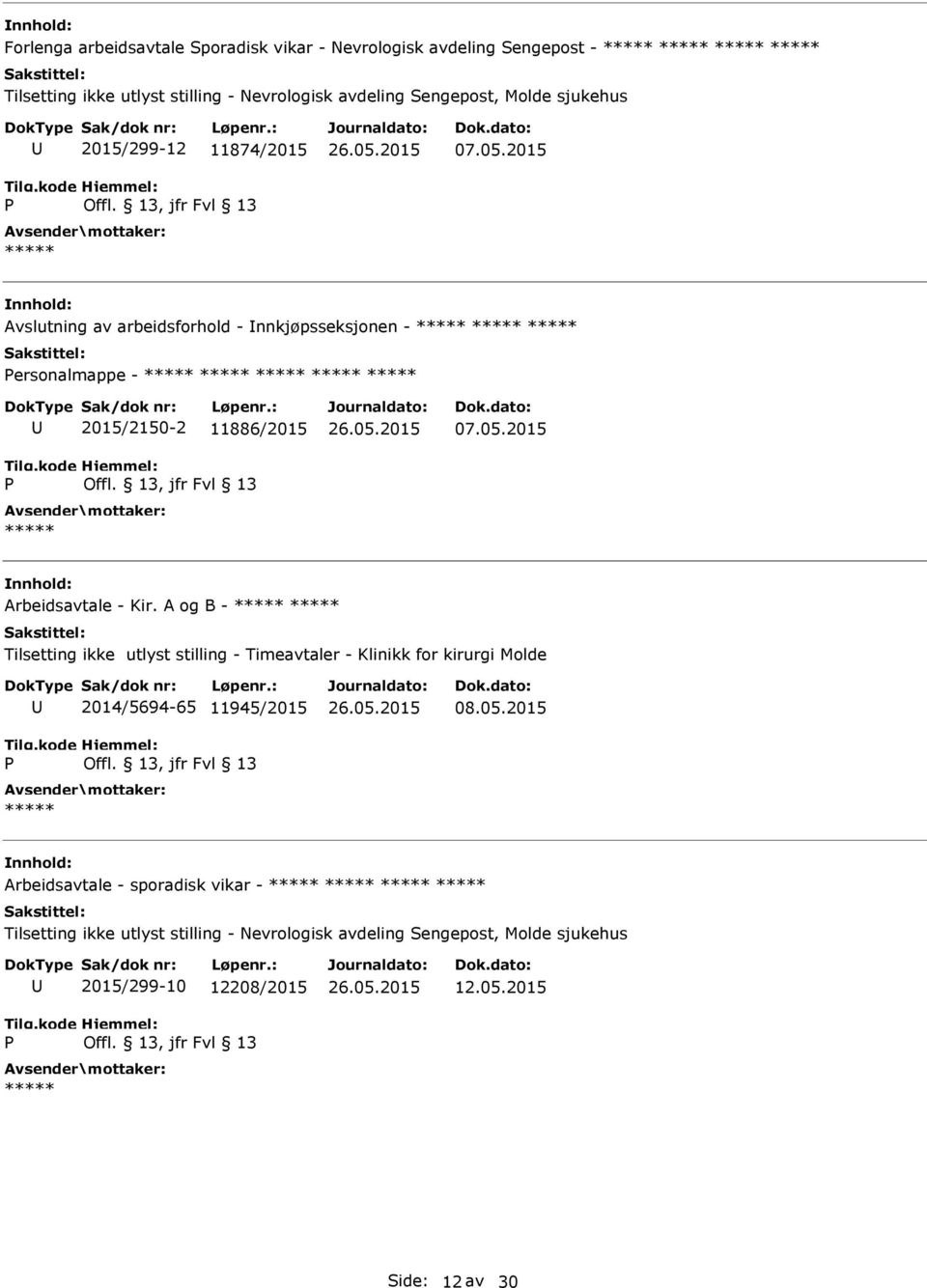 A og B - Tilsetting ikke utlyst stilling - Timeavtaler - Klinikk for kirurgi Molde 2014/5694-65 11945/2015 08.05.