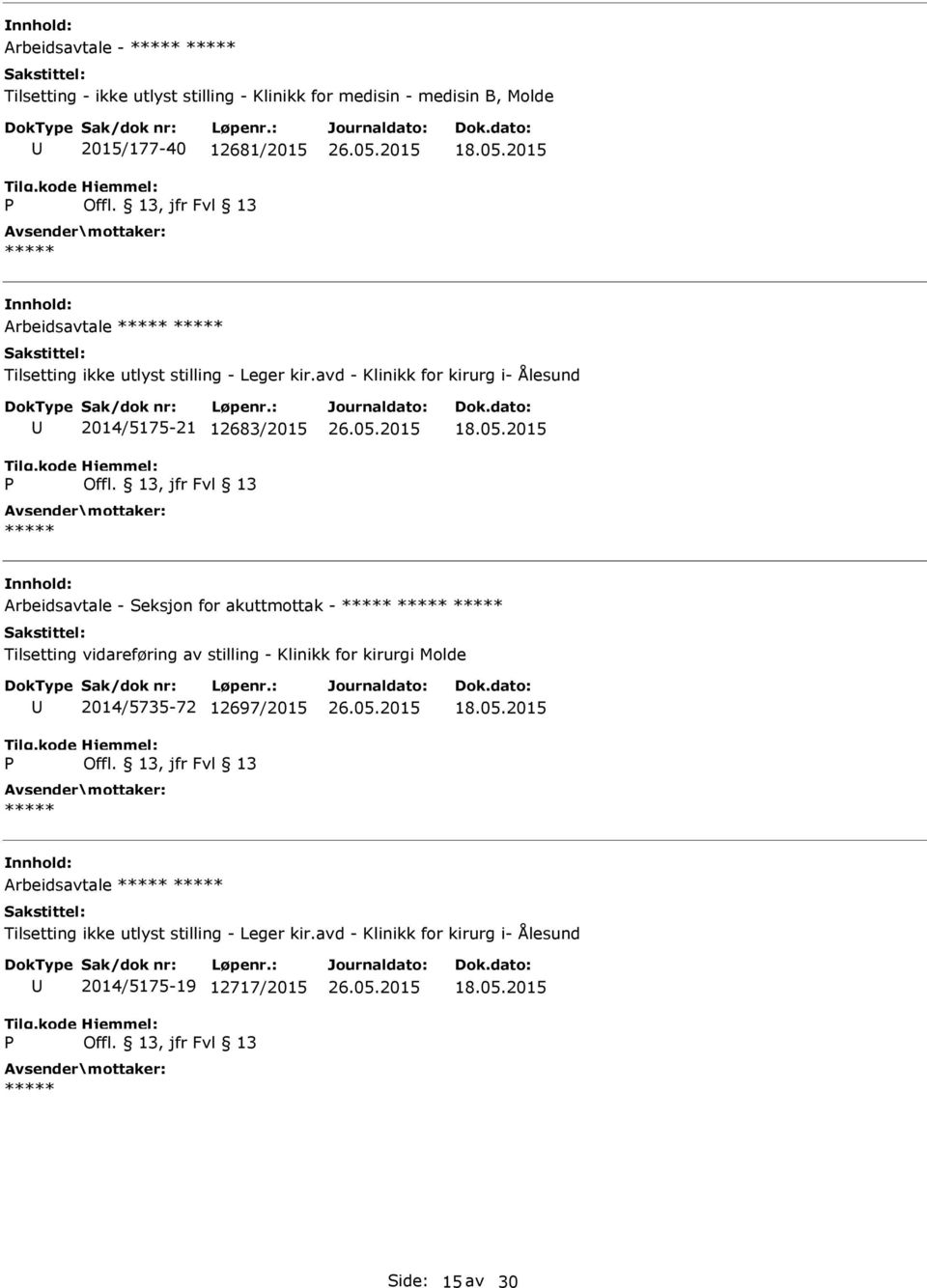 2015 Arbeidsavtale - Seksjon for akuttmottak - Tilsetting vidareføring av stilling - Klinikk for kirurgi Molde 2014/5735-72 12697/2015